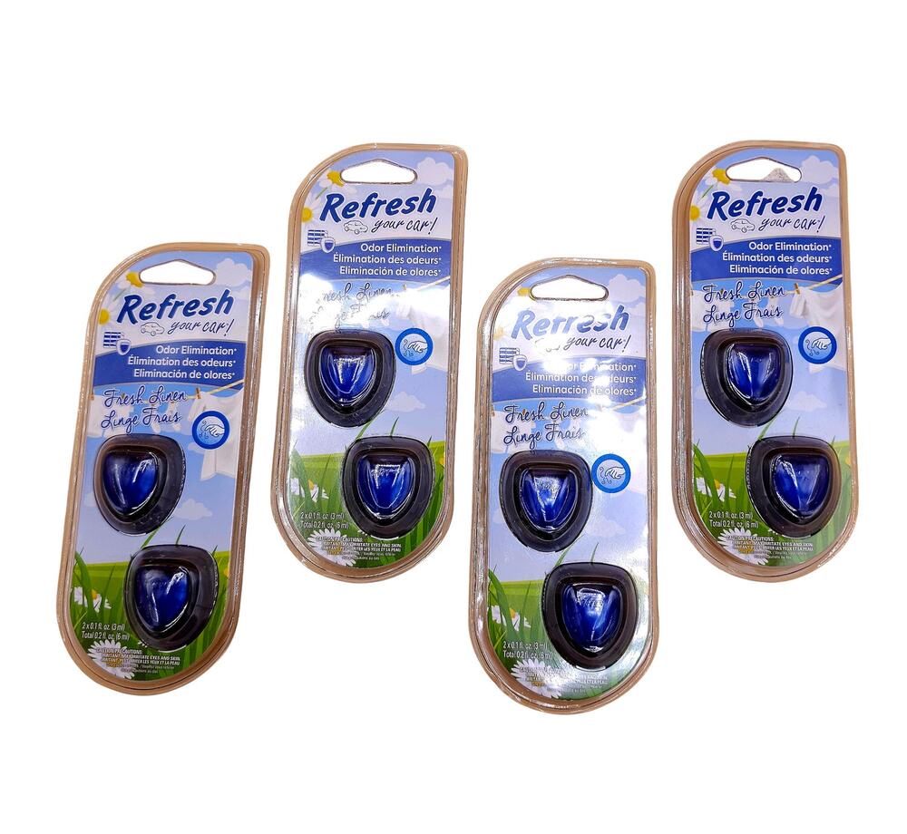 (4) Refresh Car Air Freshener Clips Mini Diffuser 2-Packs Fresh Linen Scent